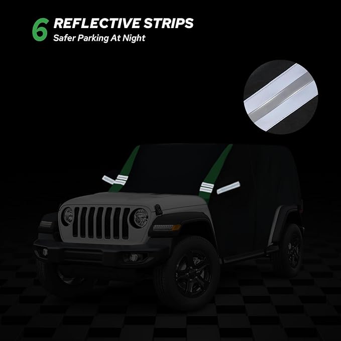 Cab Cover Compatible with Jeep Wrangler Waterproof 2 Door Custom Fits for TJ YJ CJ JK JL, Outdoor Half Exterior Sun Rain Snow Dust UV Protection with Trunk Zipper
