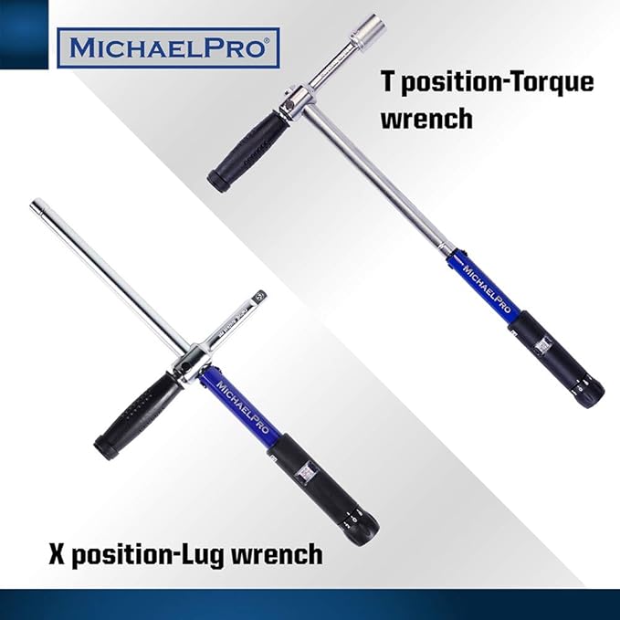 MichaelPro Click Torque Wrench - 2in1 with Lug Wrench 1/2 Inch Dr with 3 Sockets (11/16", 3/4", 13/16" / 17-19-21 mm) with Precise Micro Adjustment for Automotive and Changing Tires | MP001002