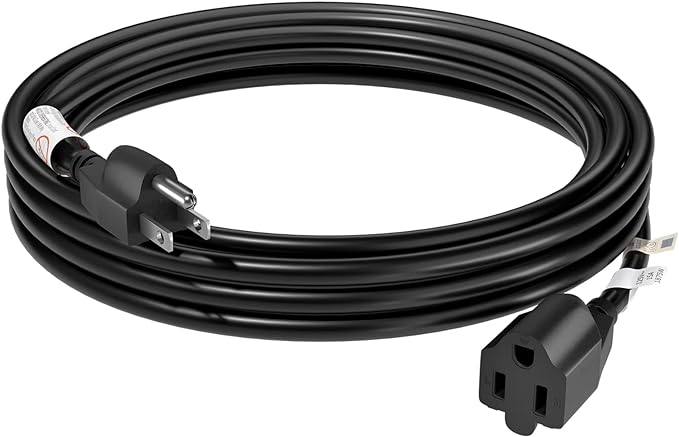 FIRMERST 15 Amp 10 Feet 3 Prong Extension Cord 14 Gauge 1875W Black