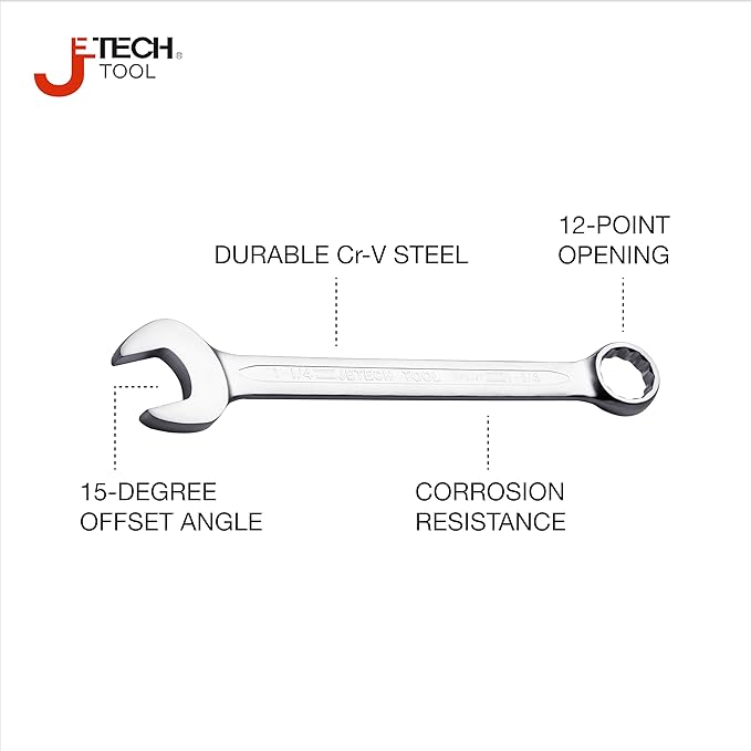Jetech 1-1/4 Inch Combination Wrench - Industrial Grade Spanner with 12-Point Design, 15-Degree Offset, Made with Durable Chrome Vanadium Steel in Sand Blasted Finish, Forged, Heat-Treated, SAE