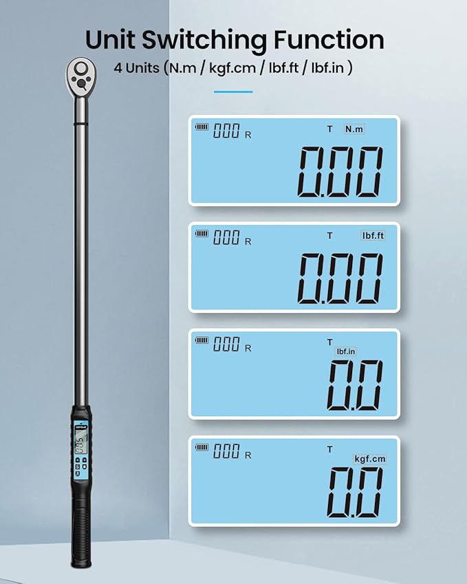 GOYOJO 3/4 Inch Digital Torque Wrench 11~369 ft-lb/15~500Nm, for Heavy Machinery, Construction Equipment & Industrial Assembly, with ±2% Accuracy, Vibration, Buzzer and LED Flash Notification