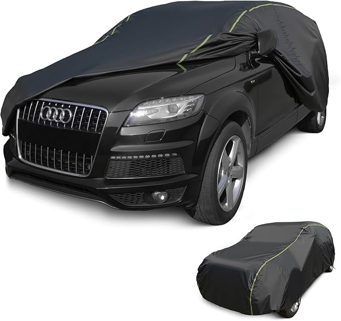 J&J Heavy Duty Car Cover,300D&Soft Lining,Driver&Trunk Zipper,Car Cover Waterproof All Weather,Sun UV Rain Snow Sand Protect Vehicle Painting,Car Covers for Automobiles, Outdoor (SUV/Jeep, Silver-D3)