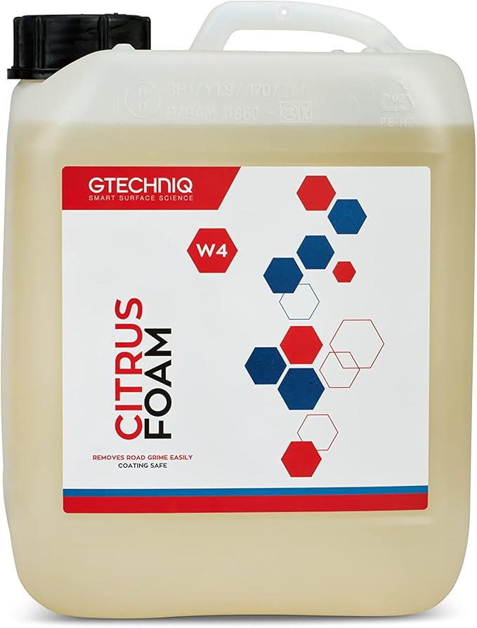 Gtechniq W4 Citrus Foam Shampoo and Degreaser for Cars 169 fl oz | Removes Road Grime and Enhances Shine, Non-Caustic Formula, Easy to Apply