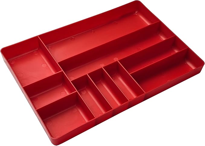 10-Compartments Tool Organizer Tray, Tool Drawer Organizer Tray, Tool Box Organizer, Stackable Toolbox Organization Holder for Small Parts, Bolts and Batteries (1, Red)