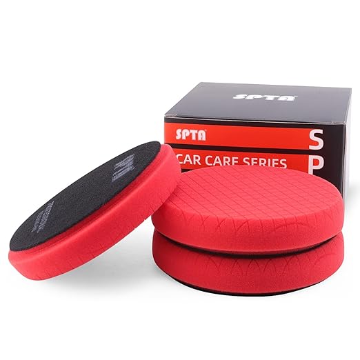 Red T10 Ultra-Fine Finishing Pad, 3Pcs 5.5 Inch Buffing Polishing Pads for 125mm Backing Plate Compound Buffing Sponge for Car Buffer Polisher Compounding, Polishing and Waxing-FPTSS5R-3