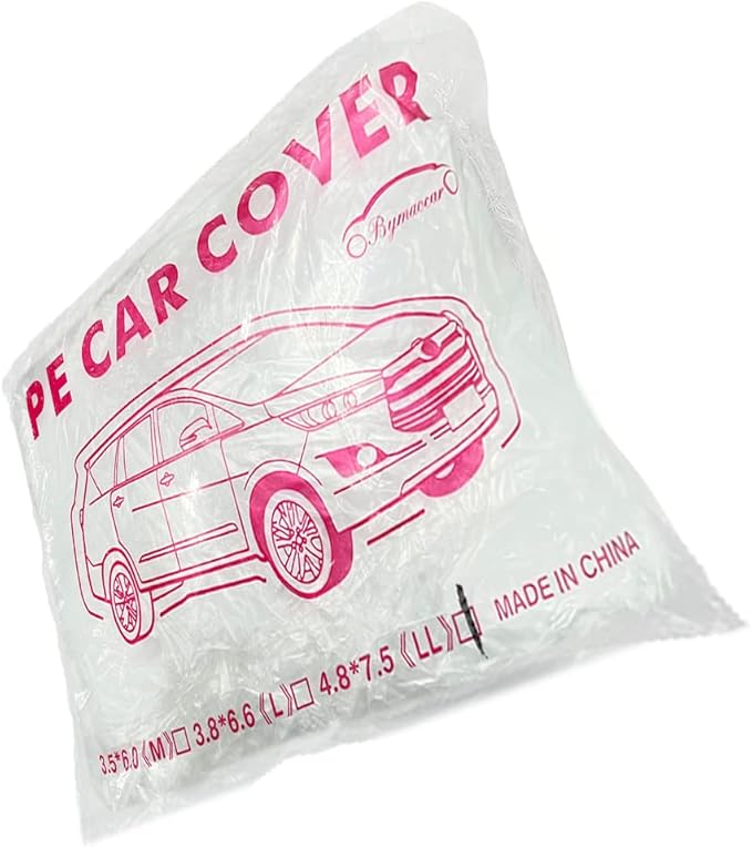 Disposable Car Cover 3 Pack Clear Plastic Car Cover Universal Rain Dust Garage Cover with Elastic Band Medium (15.7' x 24.8')