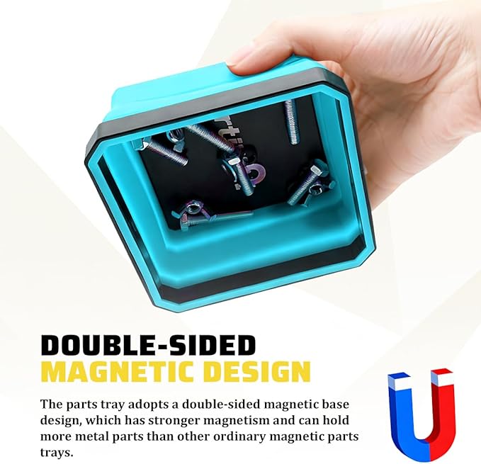 Collapsible Magnetic Car Parts Tray, Foldable Silicone Tool Tray with Magnetic Base, Double-Side Magnet Bowl for Auto Bolts, Screws, Nuts, Small Metal Parts, Universal Fit (Sky Blue)