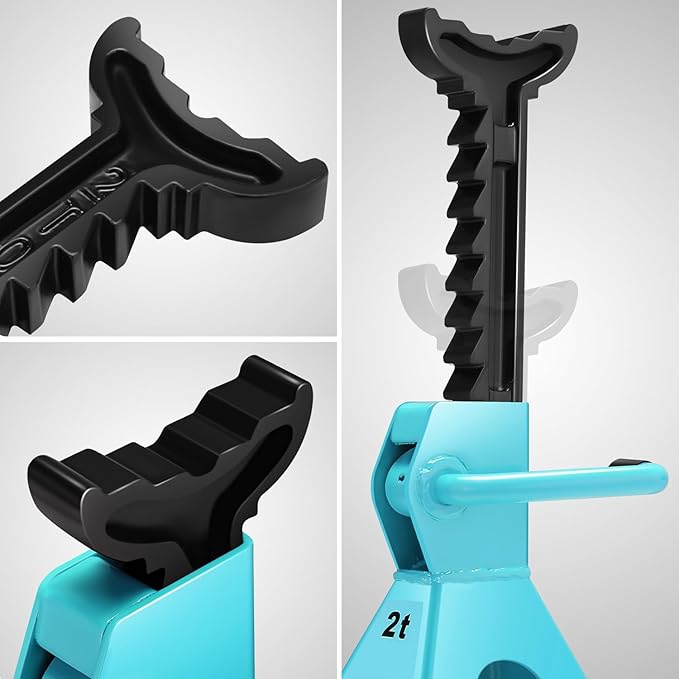 PM PERFORMOTOR Low Profile Hydraulic Trolley Service/Floor Jack Combo with 2 Ratchet Jack Stands, 2 Ton (4000 lbs) Capacity, Tiffany Blue, PM-TOL-FJ3P-TB