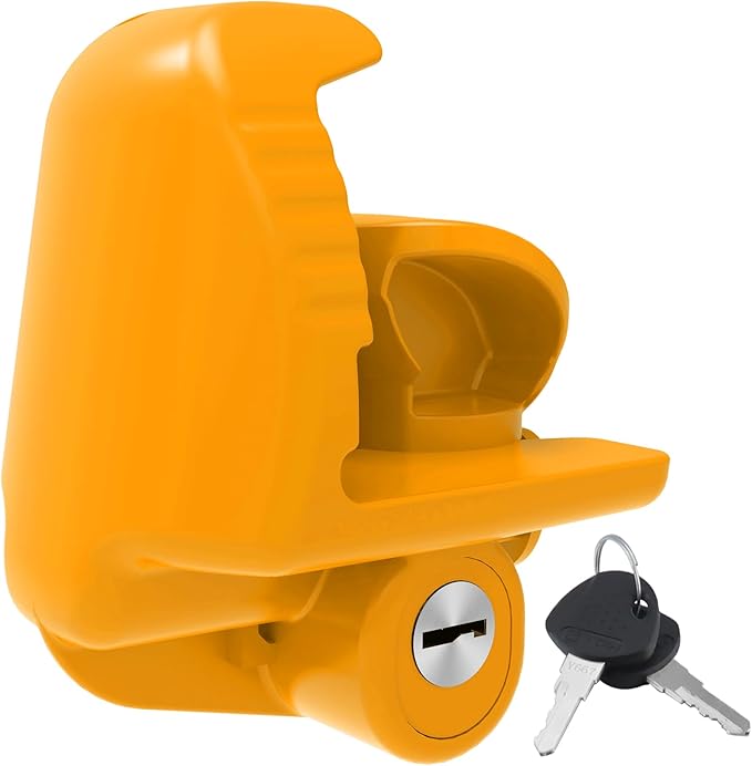 ROMON Yellow Trailer Hitch Locks with Keys, Universal Size Fit 1-7/8", 2", and 2-5/16" Coupler, Adjustable Heavy Duty Steel Trailer Tongue Lock for Boat, Trailers and RV, Anti-Theft Hitches, 1 Pack