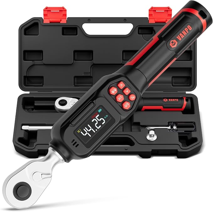 VANPO 3/8-Inch Digital Torque Wrench, 2.21–44.25 ft-lb/3–60 Nm, ±2% Accuracy, Electronic Torque Wrench with LCD Display,Audible & Color Feedback, Data Storage for Car Motorcycle & Mechanical Repair