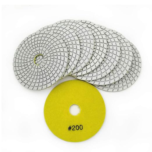 SHDIATOOL 8Pcs 4 Inch Diamond Wet Polishing Pads with White Bond Grit 200 Sanding Pads Grinding Pads for Marble Granite Stone
