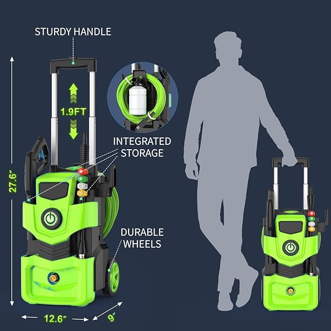 5000 PSI Professional Electric Pressure Washer,4.0 GPM Heavy Duty Power Washer with 4 Nozzles,Foam Cannon,33FT Hose and 500ml Soap Bottle for Home/Cars(Green)