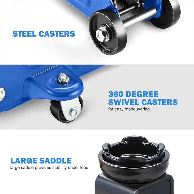 PM PERFORMOTOR Low Profile Hydraulic Trolley Service/Floor Jack, 1.5 Ton (3000 lbs) Capacity, Lifting Range 5.3"-12",Blue,PM-TOL-FJ15-BL