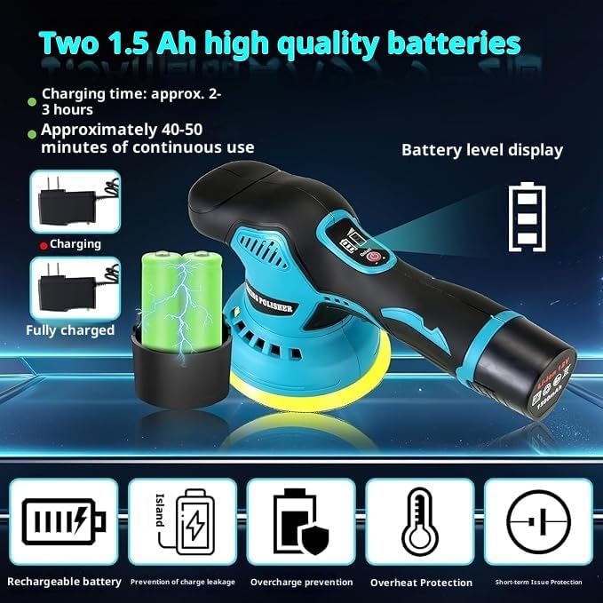 Cordless Car Buffer Polisher,5500RPM Cordless Car Polishing Machine with 2x21V Rechargeable tteries,21 PCS Attachments&8 Variable Speed,Polisher for Car Detailing Scratch Removing, Polishing