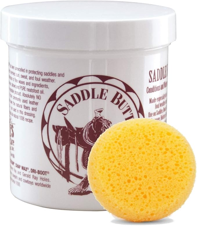 Ray Holes Saddle Butter with Leathercraft Applicator Sponge Included, Ideal for Use on Saddles, Boots, Chaps, Gun Scabbards, Luggage, Holsters, Bridles and Tooled Leather and More, Pint Size