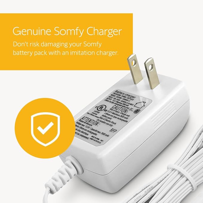 Somfy Charger for V2 Wirefree Motors – Powers External Battery Pack – Compatible with Sonesse 30/40 & Altus 28 – 3-Pin Connector – LED Indicator – 6-Foot Cable – #9025166