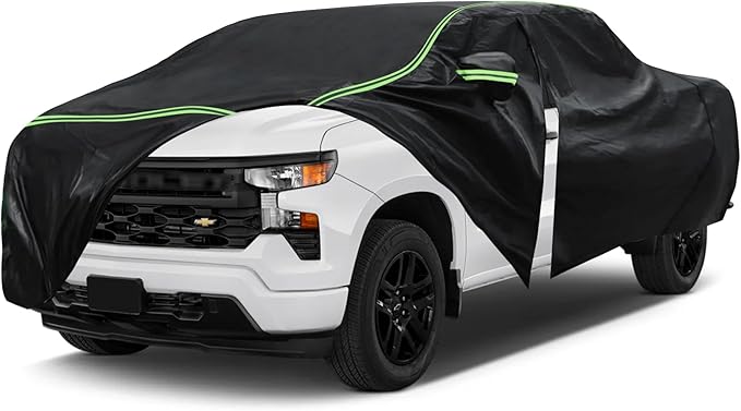 Car Cover for Chevrolet Silverado Pickup Truck 1999-2023 – Durable 210D Oxford Fabric, Waterproof & UV-Resistant, All-Weather Protection with Windproof Straps and Reflective Details