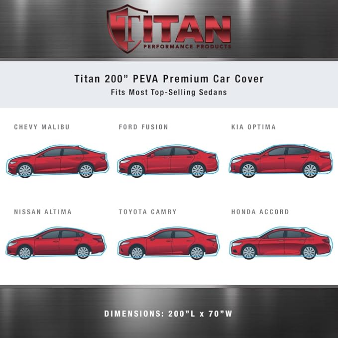 Titan Premium Multi-Layer PEVA Car Cover for Sedans 186-202". Waterproof, UV Protection, Anti-Scratch Protective Lining, Driver-Side Zippered Opening. Fits Camry, Accord and More.