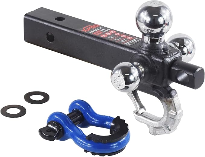 TOPTOW Trailer Hitch with Blue Recovery Shackle Ball Hitch Mount w/Chrome Triple Tow Ball, 2-in Shank, Multi Fit for 2 inch Trailer Hitch Receiver…