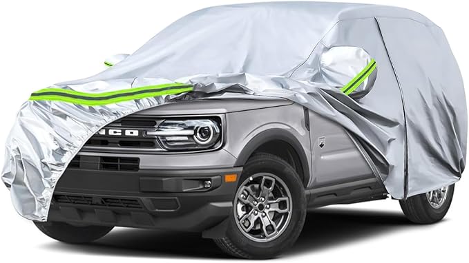 Waterproof Car Covers Replace for 2021-2025 Ford Bronco Sport, 6 Layers Silver All Weather Car Cover with Zipper Door & Windproof Bands for Snow Rain Dust Hail Protection