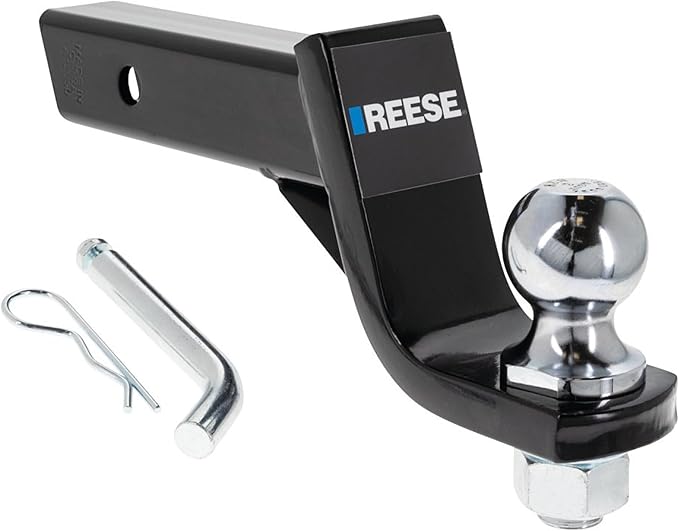 Reese Towpower 7081000 Trailer Hitch Drawbar and Ball Hitch Towing Kit, Fits Square 2 Inch Hitch Receiver, 4 Inch Drop, 7,500 lbs. Capacity, Includes 2 Inch Trailer Ball and Hitch Pin & Clip