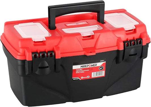 MAXPOWER Tool Box 15-Inch, Plastic Tool Boxes with Removable Tray & Dual Lock Secured For Home