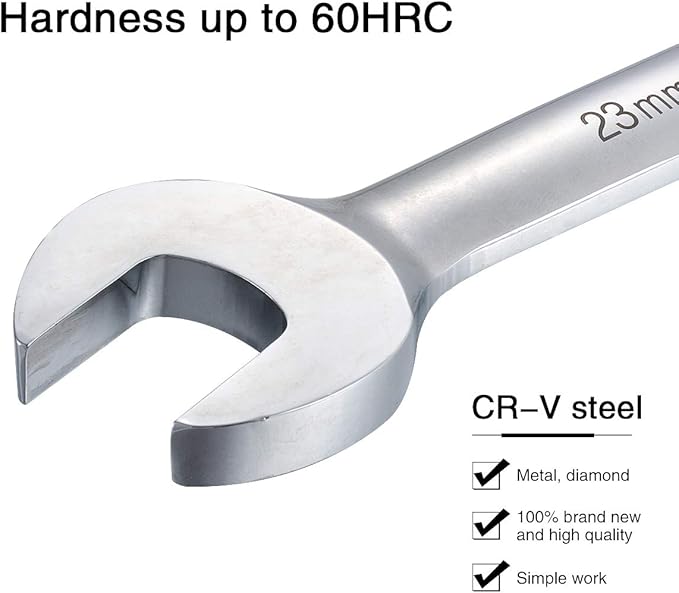 KATUR 23mm Ratcheting Wrench Set Flexible Pivoting Head Ratchet Combination Spanner Wrench Chrome Vanadium Steel Metric Tool (23mm)