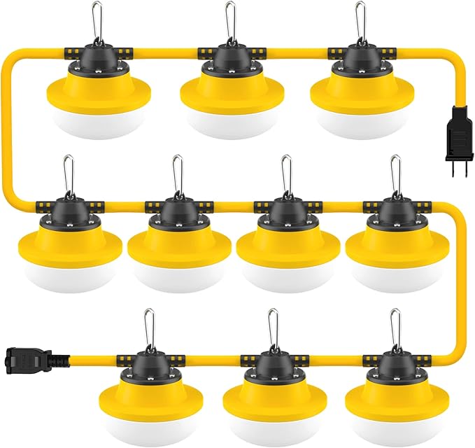 Construction String Lights 100FT with 10 Bulbs 100W 14000Lm Industrial LED String Work Lights 5000K Super Bright Temporary Lighting,for Construction Sites,Renovation, Jobsite,and All Outdoor Lighting