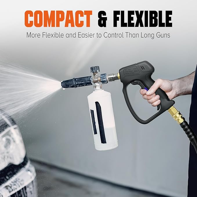 Short Pressure Washer Gun, High Pressure Washer Gun 4500 PSI M22-14mm & 3/8" Connect Car Accessories Car Washing Gun Car Detailing Kit with 5 Spray Nozzle, 1/4" Quick Connector Coupler for Foam Cannon
