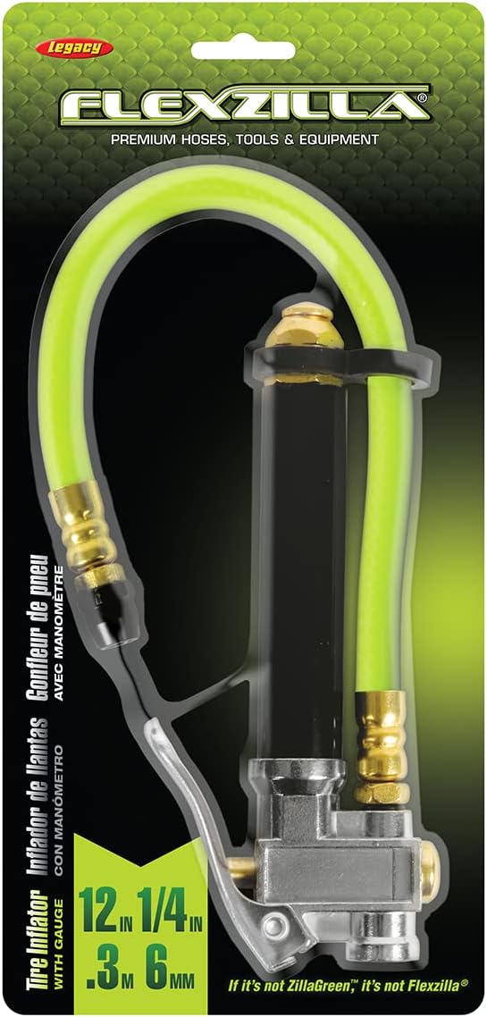 Flexzilla Premium Straight-On Tapered Chuck Inflator with 12 in. Hose (20-170 PSI) - AL2000FZ, ZillaGreen