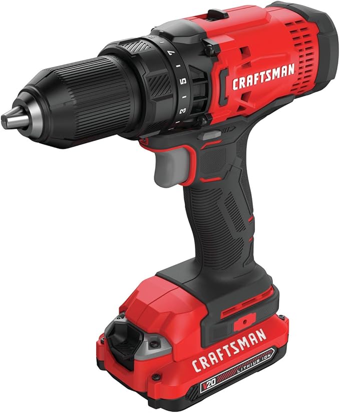 CRAFTSMAN V20 Cordless Drill/Driver Kit, 1/2 inch, Battery and Charger Included (CMCD700C1)