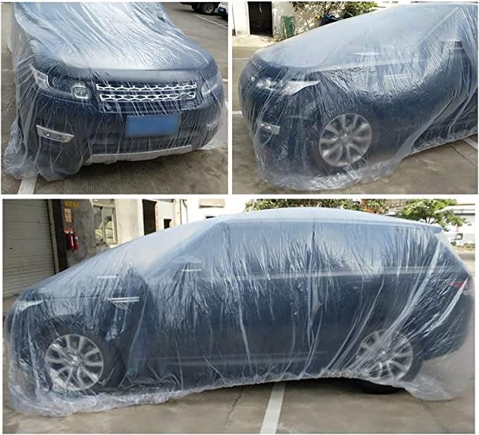 LuliKa 3 Packs Disposable Car Cover Clear Plastic Car Cover Universal Rain Dust Garage Cover with Elastic Band Large (15.7FT x 24.6FT)…