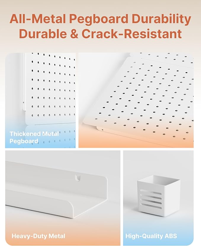 PEGZONE Pegboard Wall Organizer Combination Kit,Overall 33.1"x20.5" Metal Office Pegboard with 19 Accessories, Wall Mounted Peg board Display Panels for Home, Gaming Room, Garage (2Pcs,White)