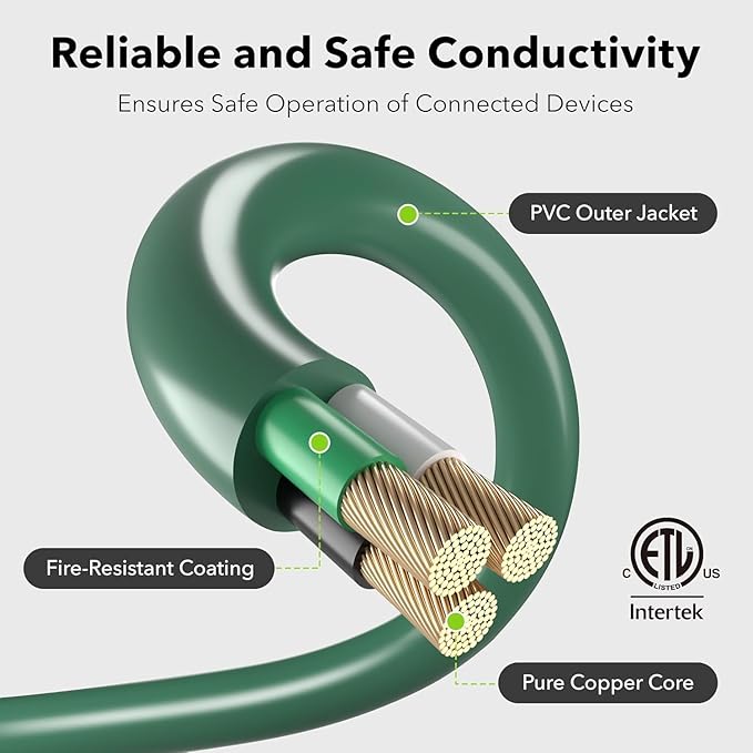 BN-LINK 2-Pack 10Ft Outdoor Extension Cord with 3 Outlets 16/3 SJTW Power Cord, 3-Prong Grounded Plug, for Landscaping & Holiday Decorations, ETL Listed