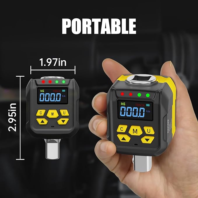 Digital Torque Adapter Set, 1/2" Electronic Torque Wrench Adapter, 12-250 ft-lb (17-340 Nm), Buzzer & LED Alert, for Ratchet & Breaker Bar, Includes 1/4" & 3/8" Adapters