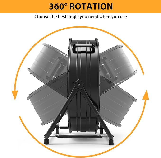 GarveeHome 24 in Industrial Drum Fan, 5700 CFM High Velocity Floor Fan, 3 Speed Heavy Duty Metal Air Circulator Fan, 360° Tilt with Casters Handle, Ideal for Patios, Warehouse, Commercial, Basement