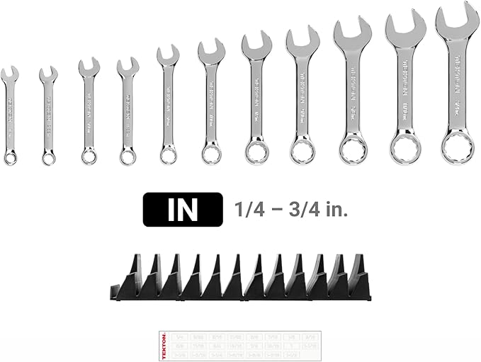 TEKTON Stubby Combination Wrench Set with Modular Organizers, 11-Piece (1/4-3/4 in.) | WCB95401