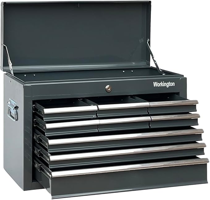 Workington Portable Metal Tool Chest with 9 Drawers, 24" 9-Drawer Tool Chest Cabinet with Ball Bearing Drawer Slides, Steel Tool Storage Box Organizer 4006 Gray