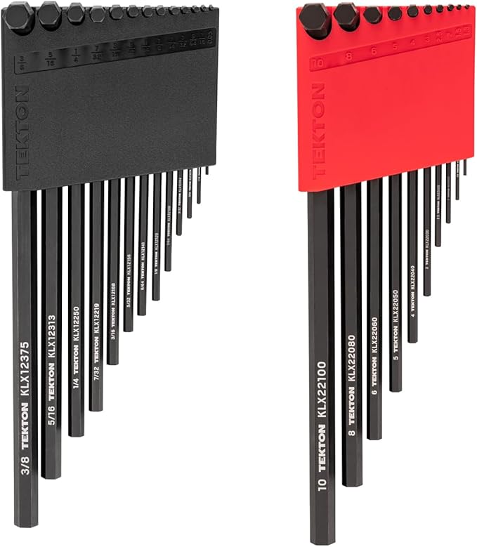 TEKTON Flat End Hex L-Key Set with Holders, 23-Piece (0.050-3/8 in., 1.3-10 mm) | KLX91305