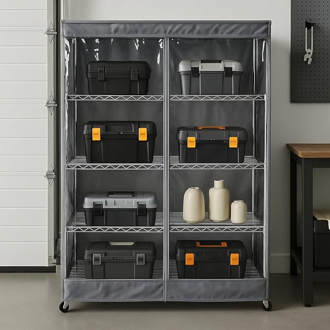 Formosa Covers Premium Wire Shelf Cover Clear Front - (48”Wx18”Dx72”H) Shelving Storage Solution Wire Rack Protection - Waterproof Dustproof Fabric, 3 Way Zipper (NO SHELF)