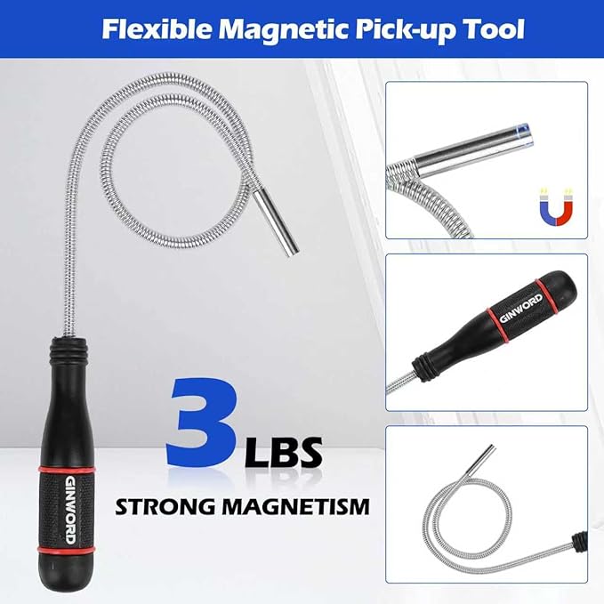 4Pcs Foldable Magnetic Partsn Trays Set with 3LBS Magnetic Pick-up Tool, 4.5" Square Silicone Magnetic Tool for Organizing Screws, Bolts, Nuts, Washers, Pins, and Other Small Metal Parts