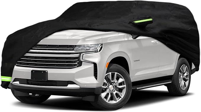 YIXIN Waterproof Car Cover for 2007-2026 Chevrolet Tahoe/GMC Yukon/Cadillac Escalade Car Cover Custom Fit 100% Waterproof Windproof Strap & Single Door Zipper Up to 213” L (Black)