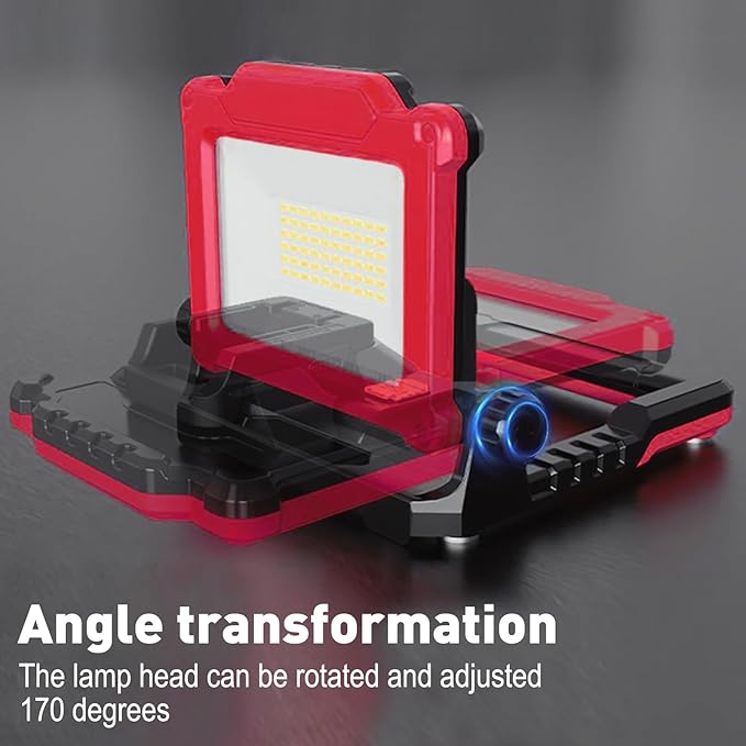 20W 3000LM Cordless LED Work Light, Compatible with Dewalt, Milwaukee and Makita 18-21 V Battery, Foldable Magnetic Base, Brightness Dimmable (Light Only/Charger Not Included)