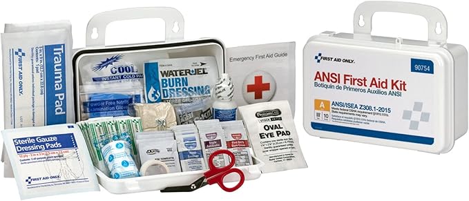First Aid Only 90754 Bulk ANSI A 10-Person Emergency First Aid Kit for Home, Work, and Travel, 71 Pieces