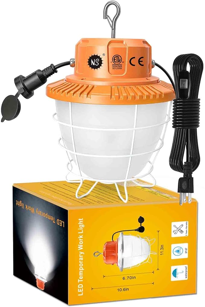 150W Temporary Work Light 360° Area 37500LM 5000K Light for Jobsite, IP65 Hanging Work Light with Hook, 3300 sq.ft Coverage Portable Construction Light for Garage Warehouse Workshop