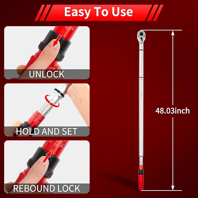 3/4-Inch Drive Click Torque Wrench, Dual-Direction Adjustable 48 tooth 160-1000ft.lb/217-1356Nm, Professional Inch Pound Torque Wrench, for Maintenance Tool and Product Assembly