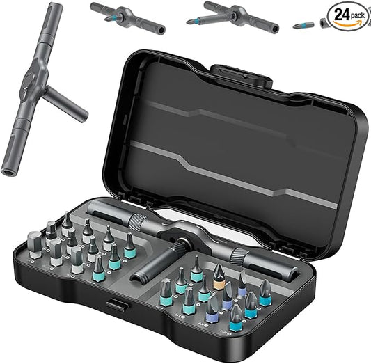 24 in 1 Magnetic Ratchet Screwdriver Set, Upgrade DIY Screwdriver 24 in 1 Multi Bit Magnetic Drive Set with Detachable Ratchet Handle, Multipurpose Repair Tool Kit for Furniture Computer Bicycle