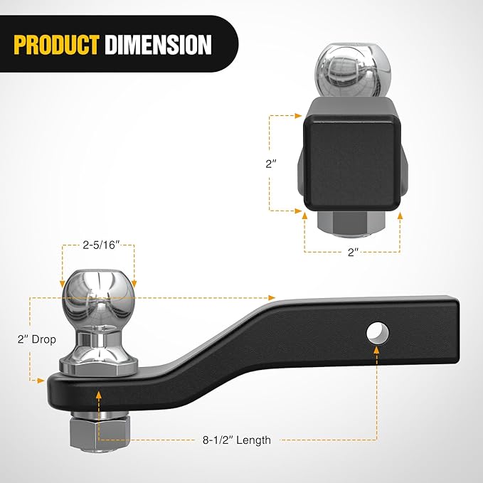 Nilight Forged Trailer Hitch Mount with 2-5/16-Inch Ball Fits 2 Inch Receiver Square 5/8" Hitch Pin Clip 15000 lbs 2" Drop, 1-1/4” Hole, Gloss Black Powder Coat