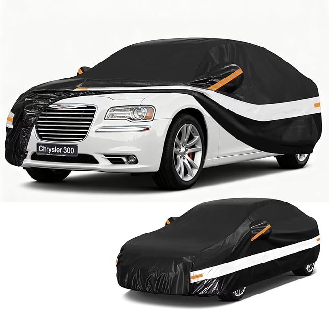 10 Layers Car Cover Custom Fit for Chrysler 300 (2004-2023), Waterproof All Weather for Automobiles, Outdoor Full Cover Sun Dust Rain Protection with Cotton. Black