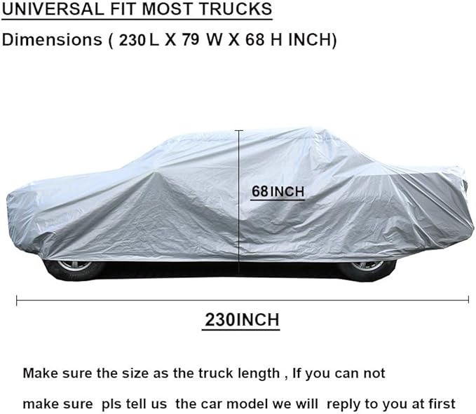 Pickup Truck Cover - Waterproof All Weather, 6 Layer Heavy Duty Universal Fit Ford F150, Chevy Silverado, GMC Sierra, Dodge Ram 1500 Regular/Extended/Crew Cab (Up to 230 inch)
